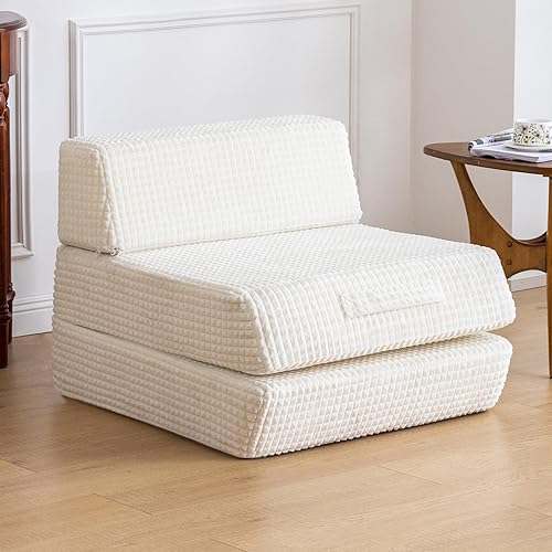 Futon Sofa Bed,Sleeper Chair - Convertible Sectional Sleeper Sofa, Floor Bed Mattress for Guest Bed,Removable Zippered Back Support, Perfect for Living Room and Bedroom (White)