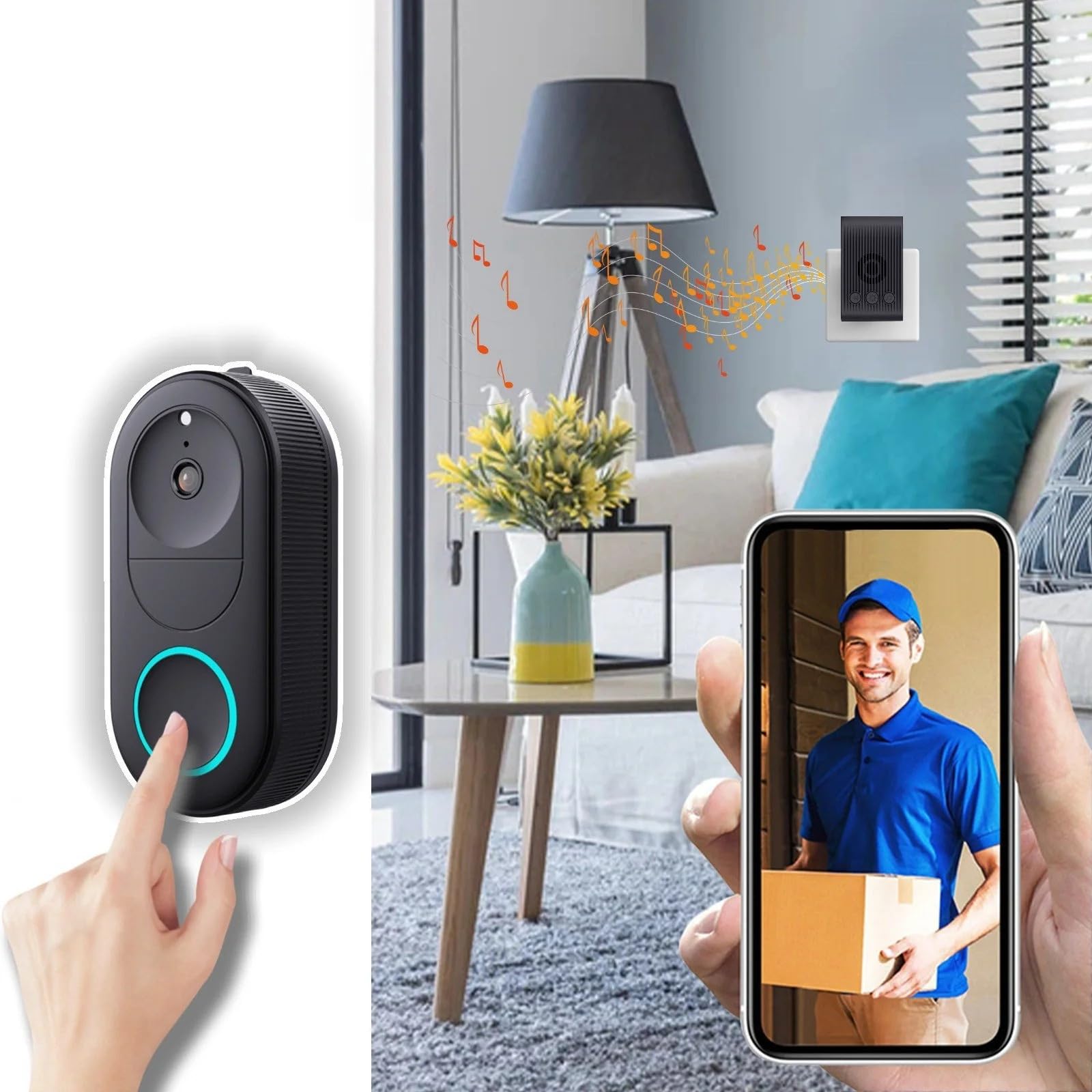 Wireless Video Doorbell IP65 Rainproof Camera WiFi with PIR Human Detection and App Alert Live View,Night Vision, 2.4G WiFi, Cloud Storage, Indoor and Outdoor Monitoring-image-18