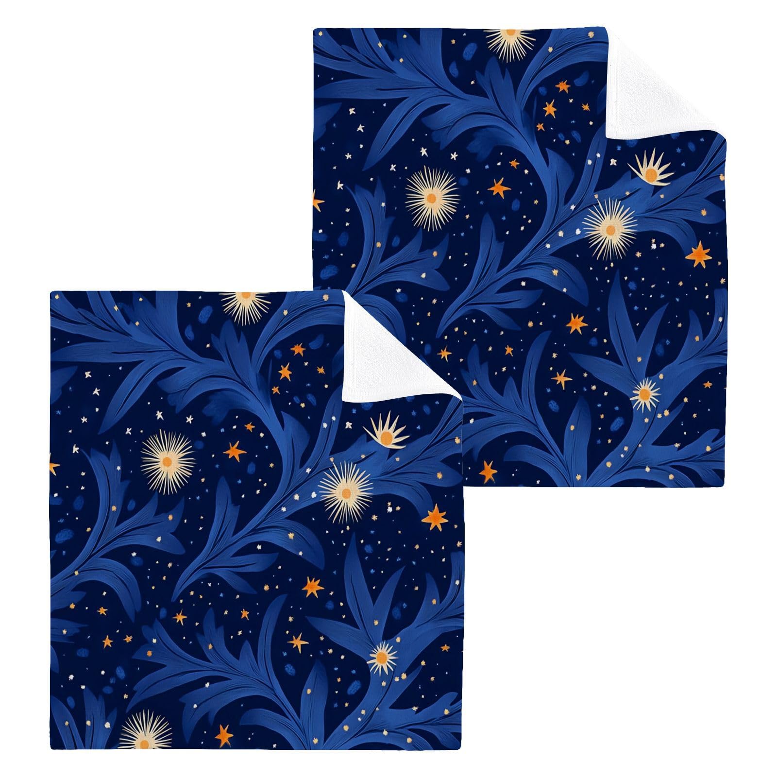 PaChyLuu 4 Pack Night Sky with Bright Stars Cotton Washcloths Highly Absorbent Face Cloth Reusable Body Towels, Gentle for Sensitive Skin, 12 x 12 Inch