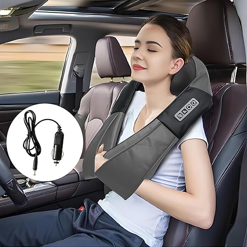 Miniatura 7 de Masajeador Shiatsu gris para cuello y espalda con calor, masaje eléctrico de tejido profundo para amasar cuello y hombros, el mejor regalo para