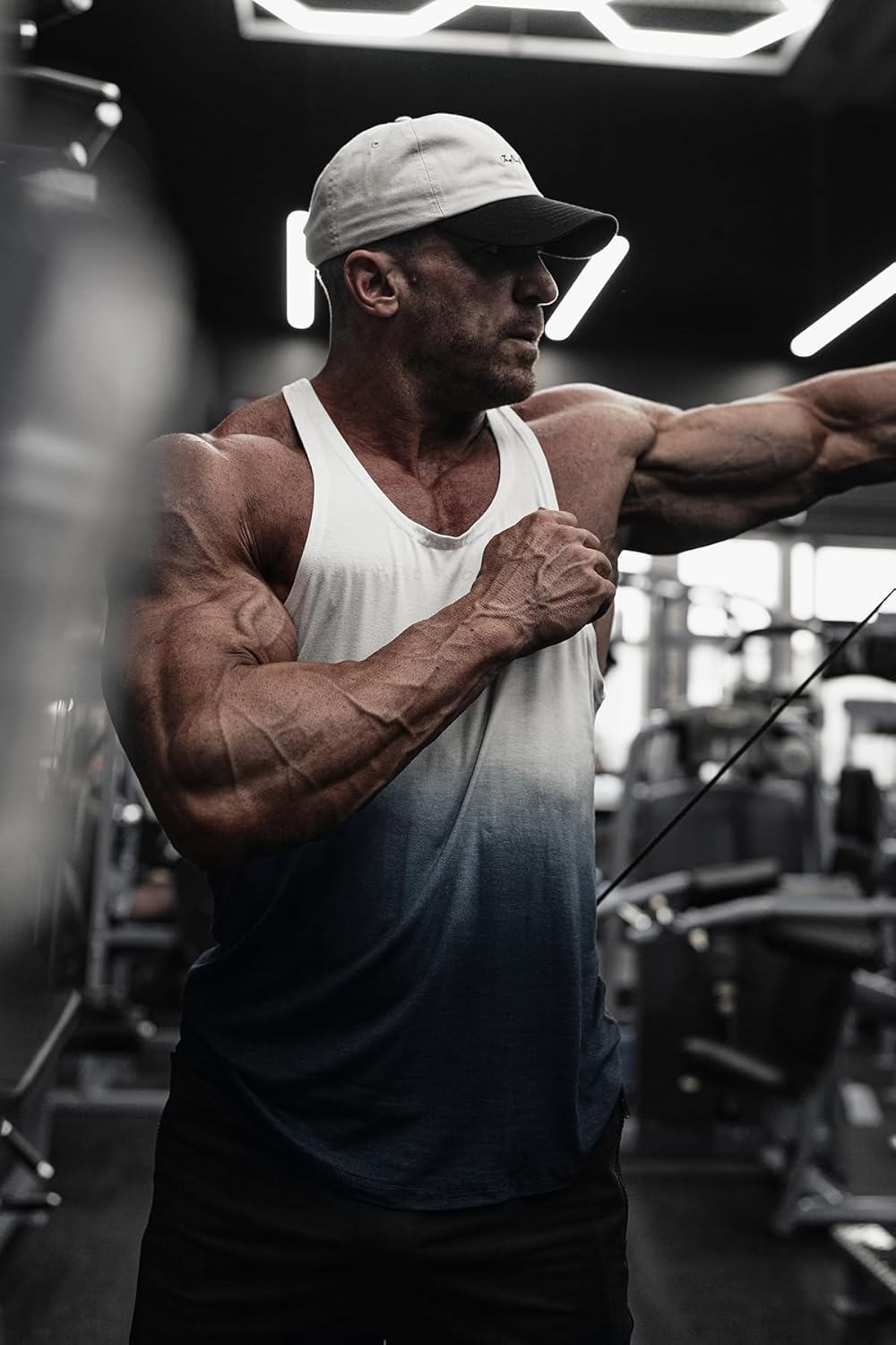 Jed North Bodybuilding Stringer Gym Tank Top Singlet Racerback,Black Ombre,X-Large