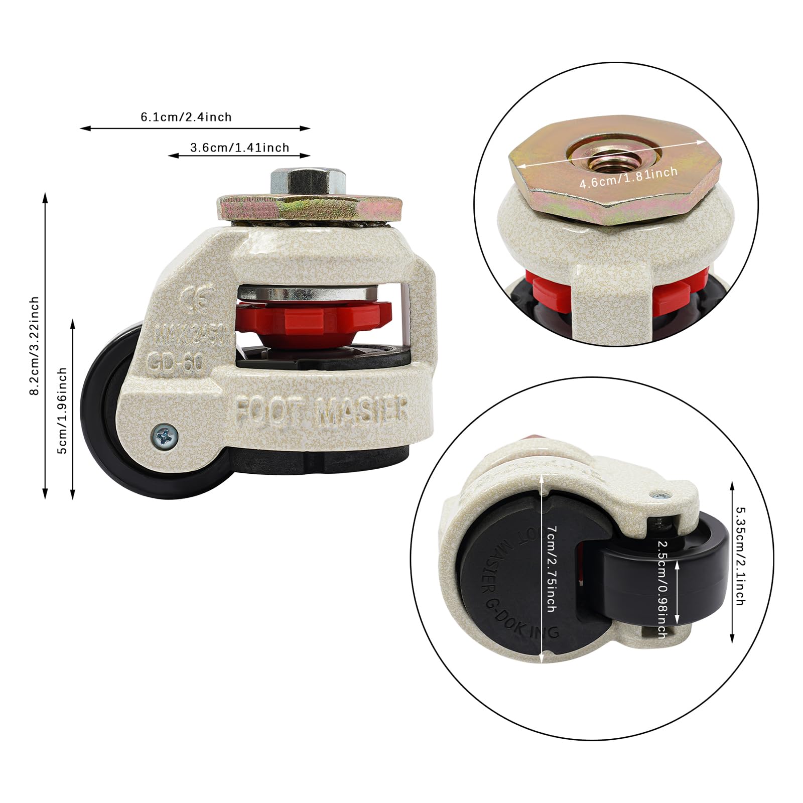 Ruote girevoli da 101 mm, set di 4 ruote pesanti, ruote per mobili, capacità di carico di 550 kg, ruote di trasporto a 360 gradi, ruote in poliuretano per mobili, carrelli, tavoli con