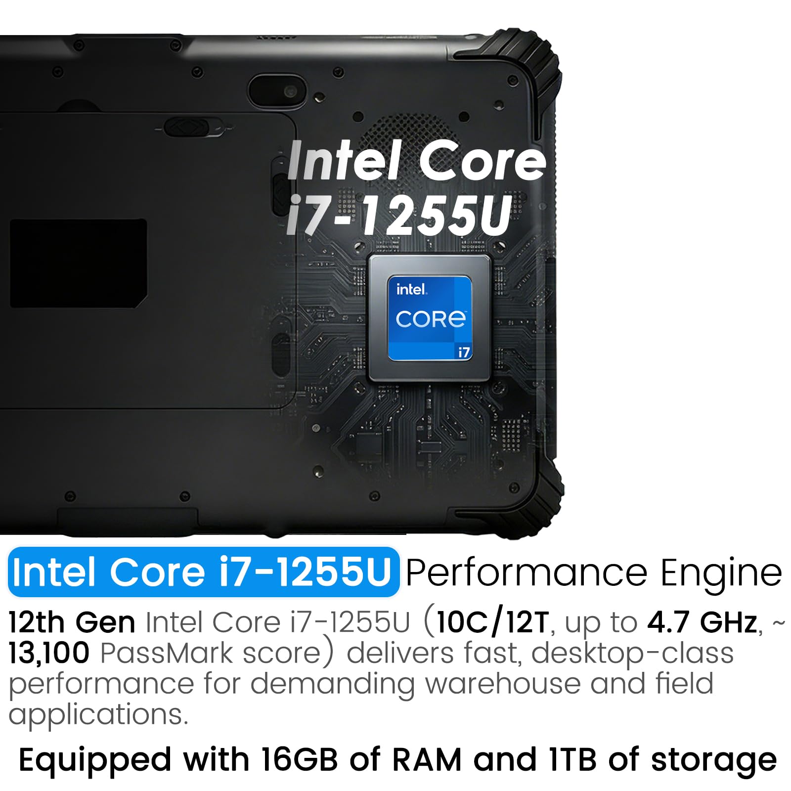 Kayoote ST13 Ultra Rugged Tablet 13.3 Pollici, Motore di scansione N4680, Win 11 Pro, Processore i7-1255U 16GB RAM 1TB ROM Tablets, IP65 Impermeabile, 8000mAh Batteria, WiFi 6, BT5.2, 4G LTE, GPS