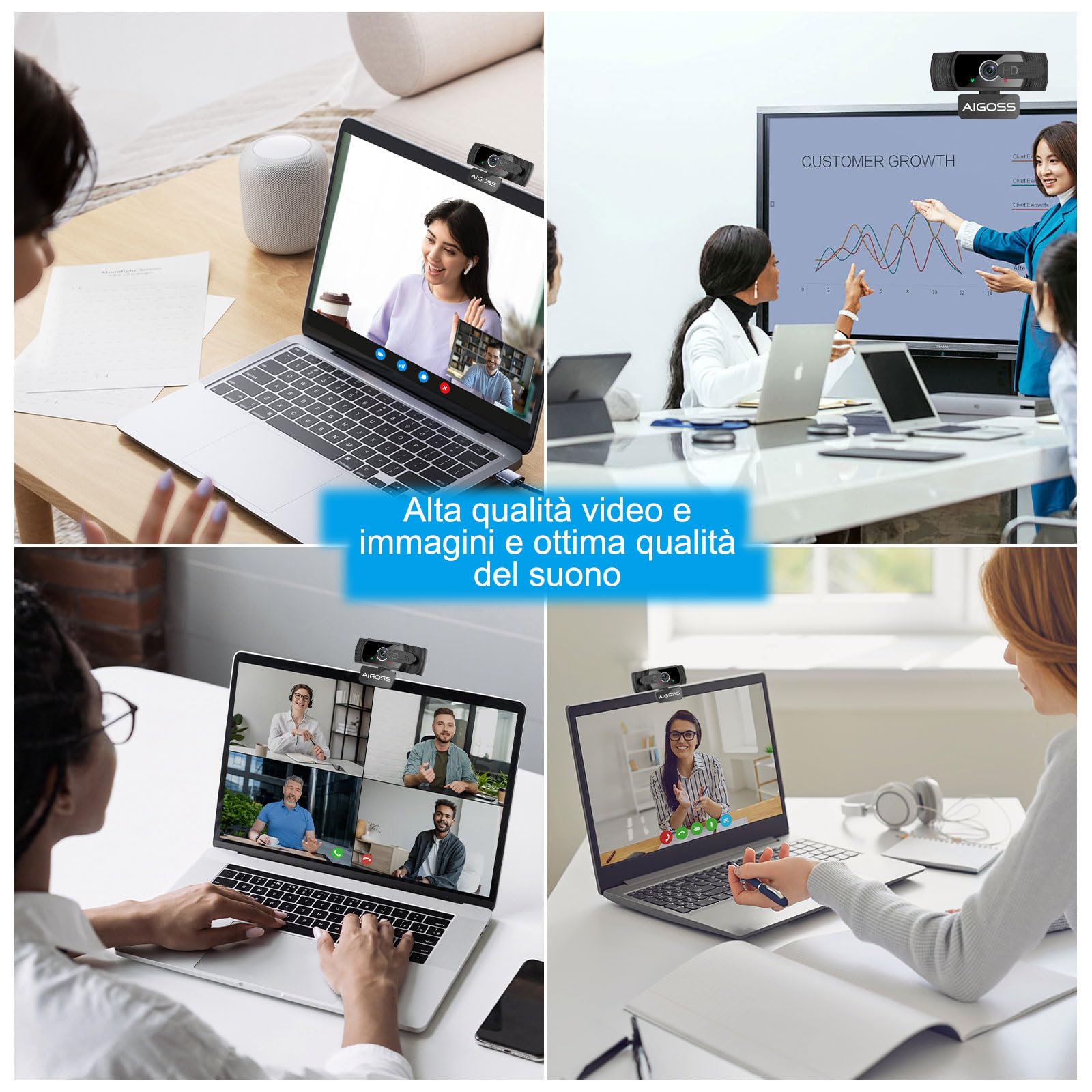 1080p Webcam PC con Microfono, Web Camera USB con Privacy Shutter e treppiede, Auto-Focus, Correzione Luce, Videocamera Full HD Plug Play per Laptop Desktop Mac Windows Skype Zoom Team