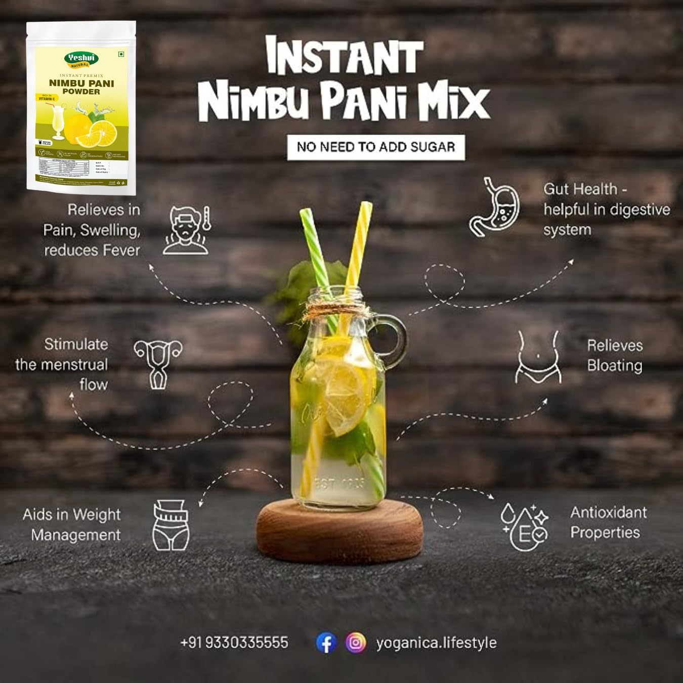 Yeshvi NATURAL Nimbu Pani Powder & Tender Coconut Water Powder Combo Pack, Instant Mix Drink Powder, Just Add Water & Drink, Immunity Booster, Easy to Make Healthy Beverage, Ready to Serve, 200gm