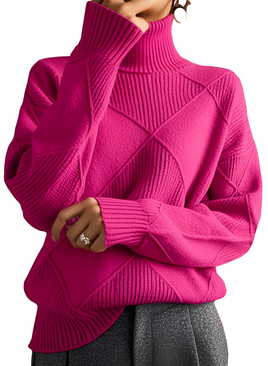 Womens Turtleneck Oversized Cable Knit Sweaters 2025 Fall Winter Trendy Work Casual Pullover Cozy Warm Long Sleeve Knit