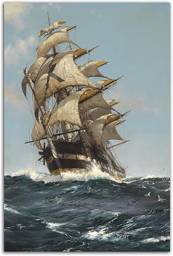 Vista 60 de RAOMAAE Cuadro de arte de pared de batalla naval, barco pirata, velero, póster impreso, lienzo moderno, hogar, sala de estar, oficina, decoración