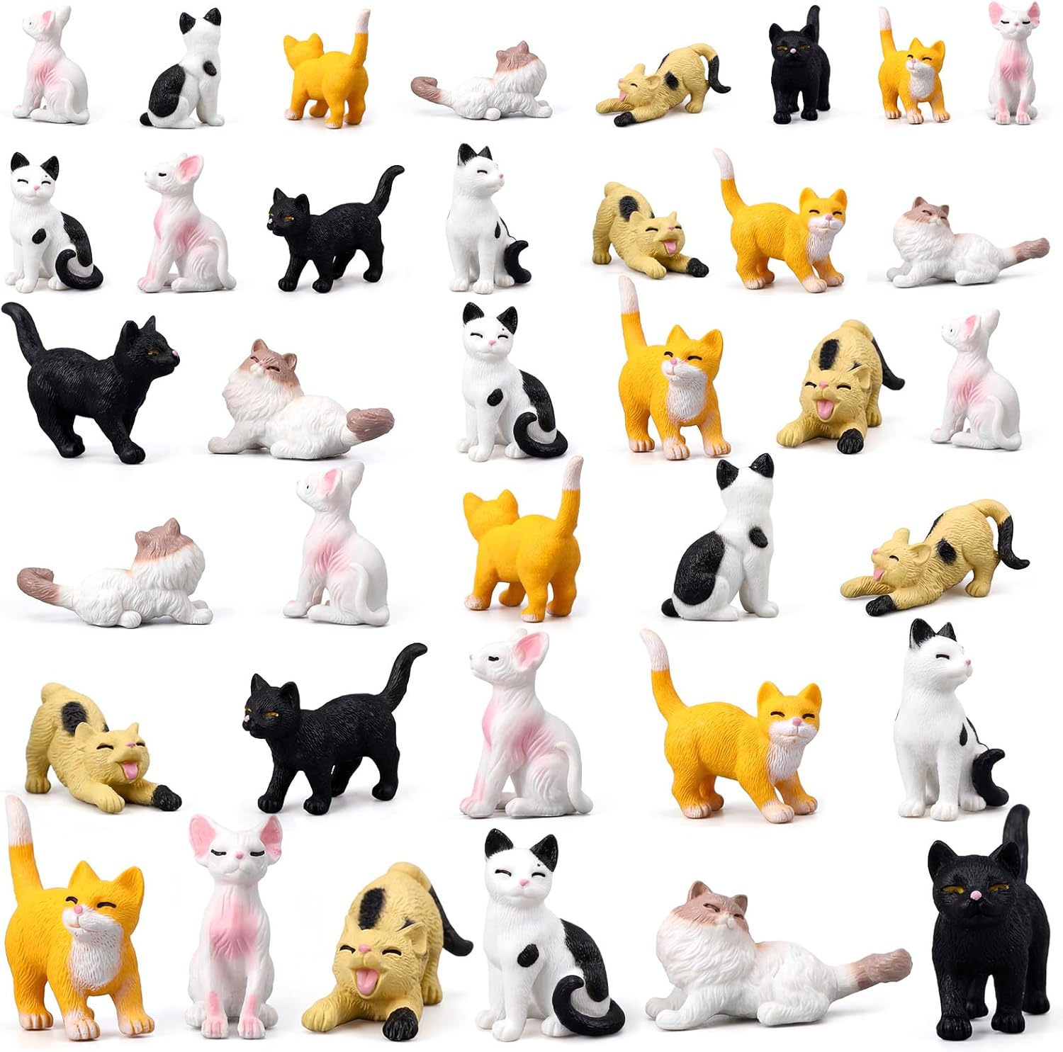 CroBlissful 36 Pcs Mini Resin Cat Figurines Miniature Cat Figurines Micro Resin Animal Bulk Kittens Collection Cats Cake Toppers for DIY Terrarium Crafts Cake Topper Fairy Moss Landscape Garden Decor