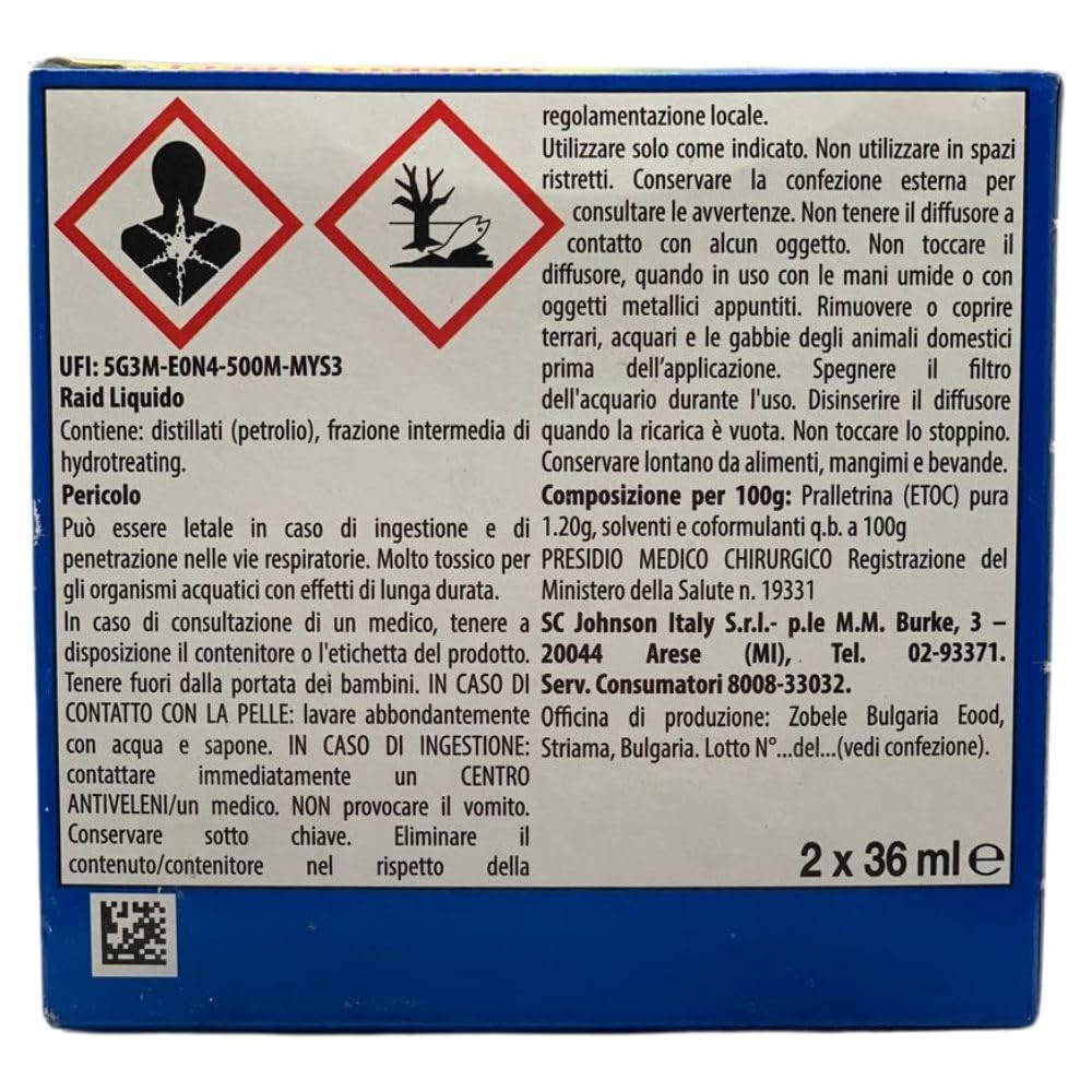 Ricarica Liquida Inodore 120 Notti, per Diffusore Antizanzare Confezione da 2X36ml (4 Unità)