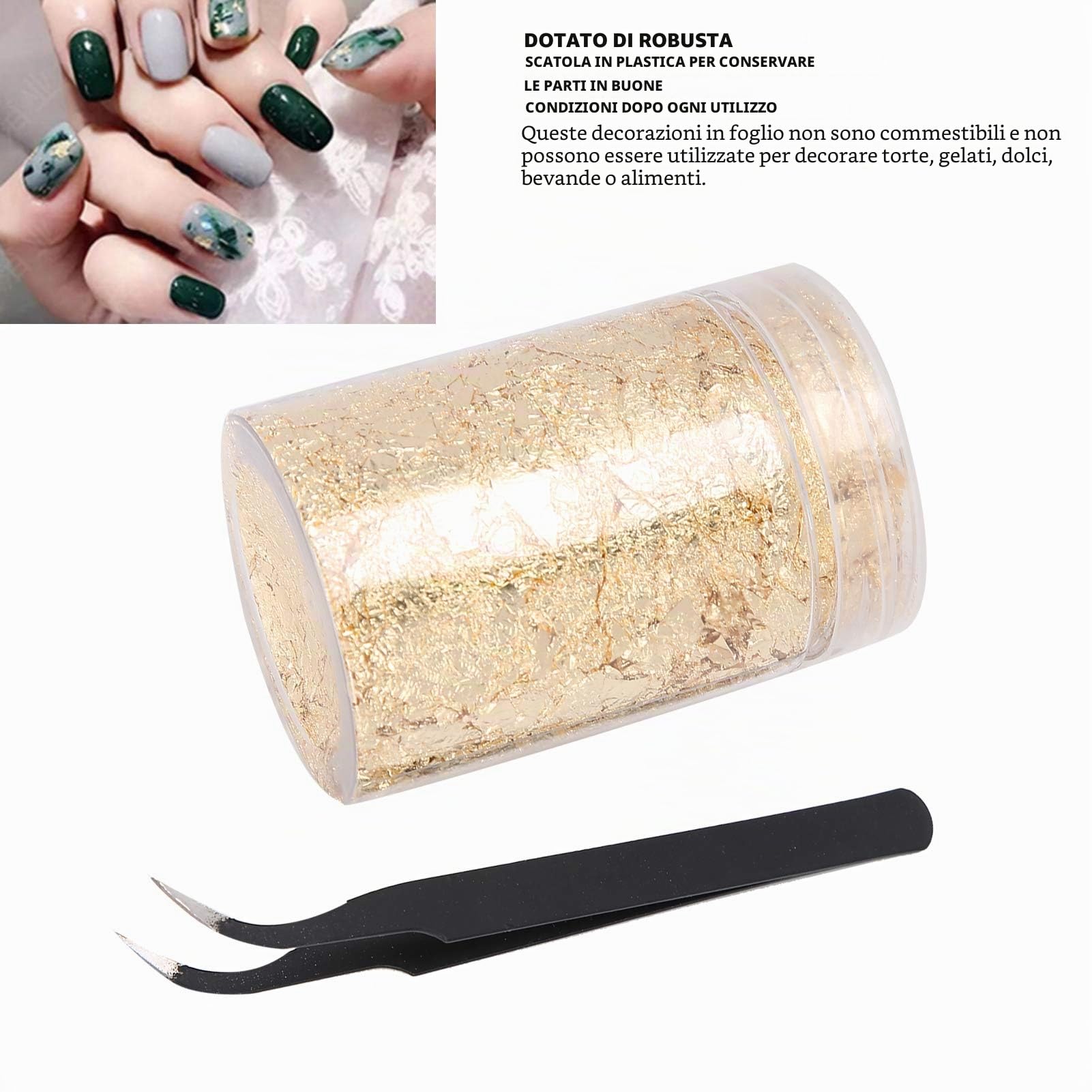 Buachois Foglia Oro Decorazione,10g Set di Scaglie di Resina per Doratura, Scaglie di Lamina Oro con Pinzette per Dipingere Arte della Resina Statua Dorata Nail