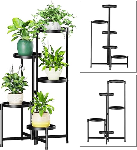 MOKANI Soporte de metal para plantas de interior, 5 niveles para plantas, espacio libre para interiores, soporte escalonado para múltiples plantas,
