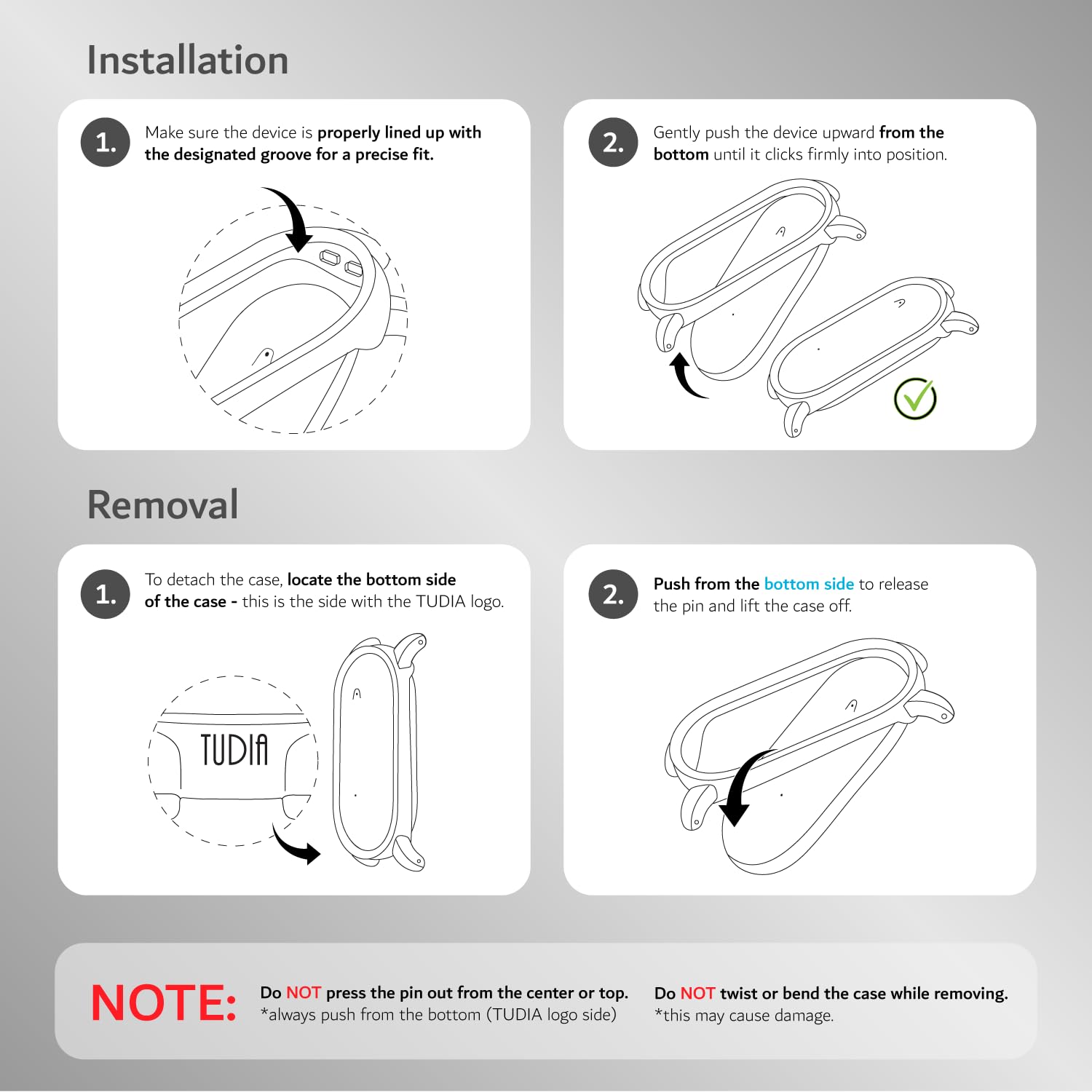 TUDIA Étui PC à Clipser Bracelet en Silicone réglable pour PLAUD NotePin AI Noir