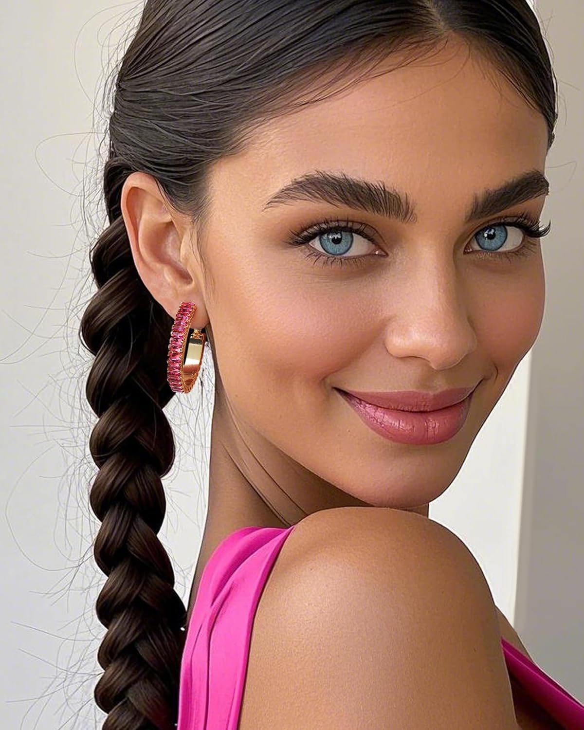 Lourny Gold Crystal Hoop Earrings for Women Trendy, 18K Gold Plated Chunky Big Cubic Zirconia Earrings Hypoallergenic Thick Earrings - Image 2