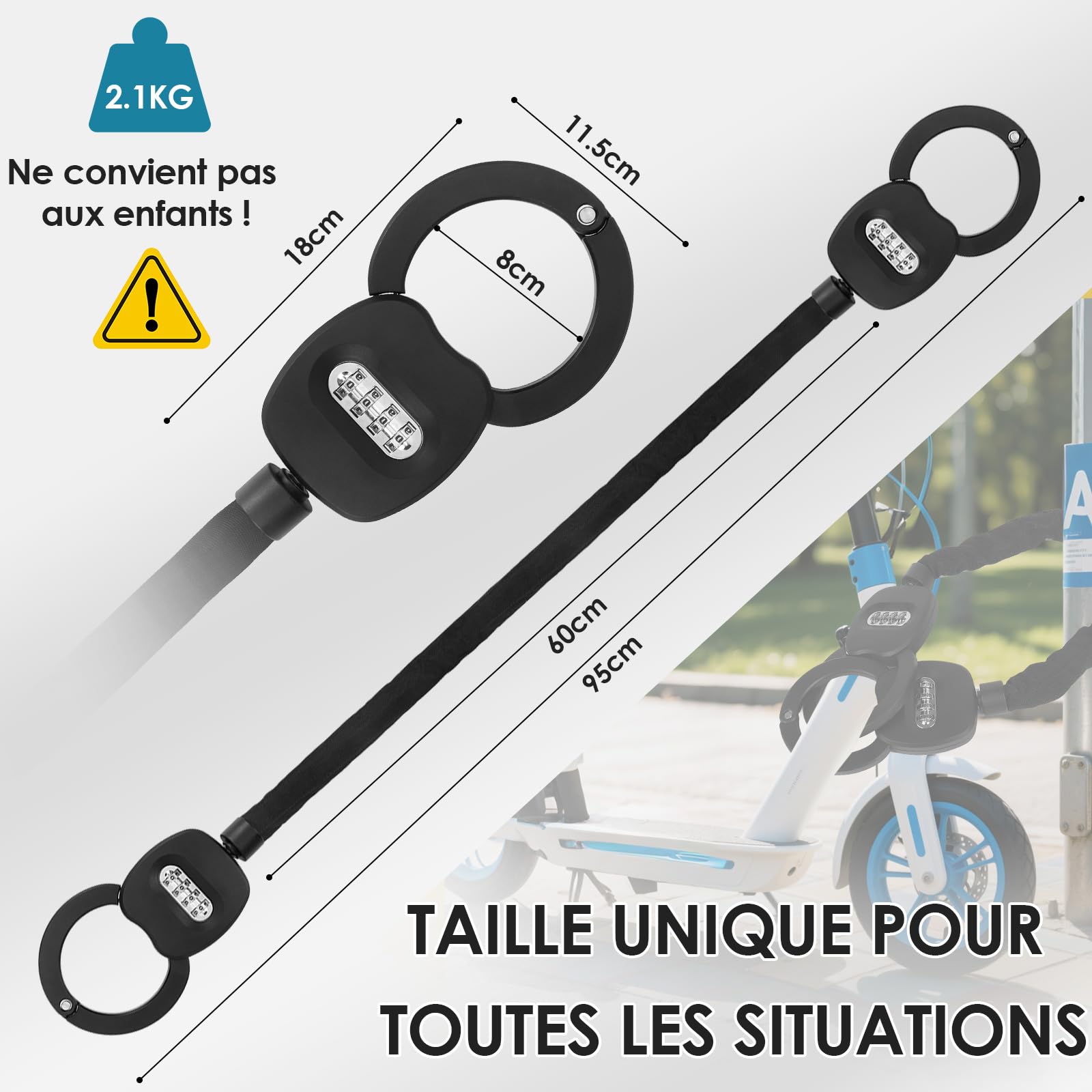 Antivol Trotinette Electrique, Cadenas avec Serrure à Code à 4 Chiffres, Compatible avec Trottinettes, Vélos, Poussettes, Bicyclette, Noir