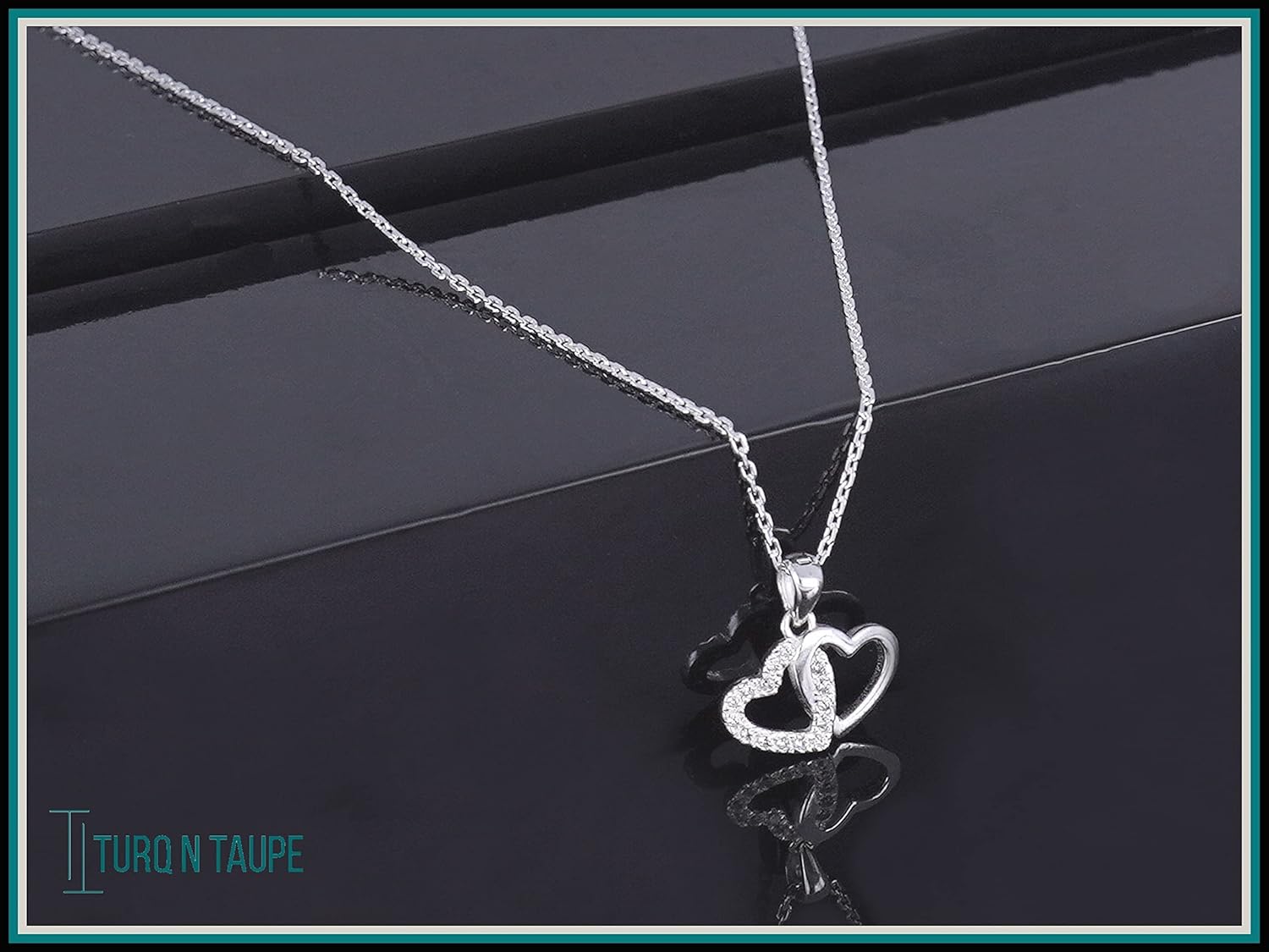 925 Sterling Silver Necklace for Women Silver Dainty Interlocked Double Heart Cubic Zirconia Pendant Necklace Chain Swarovski 18 inches long opal Crystal necklace for women and Girls - Image 3