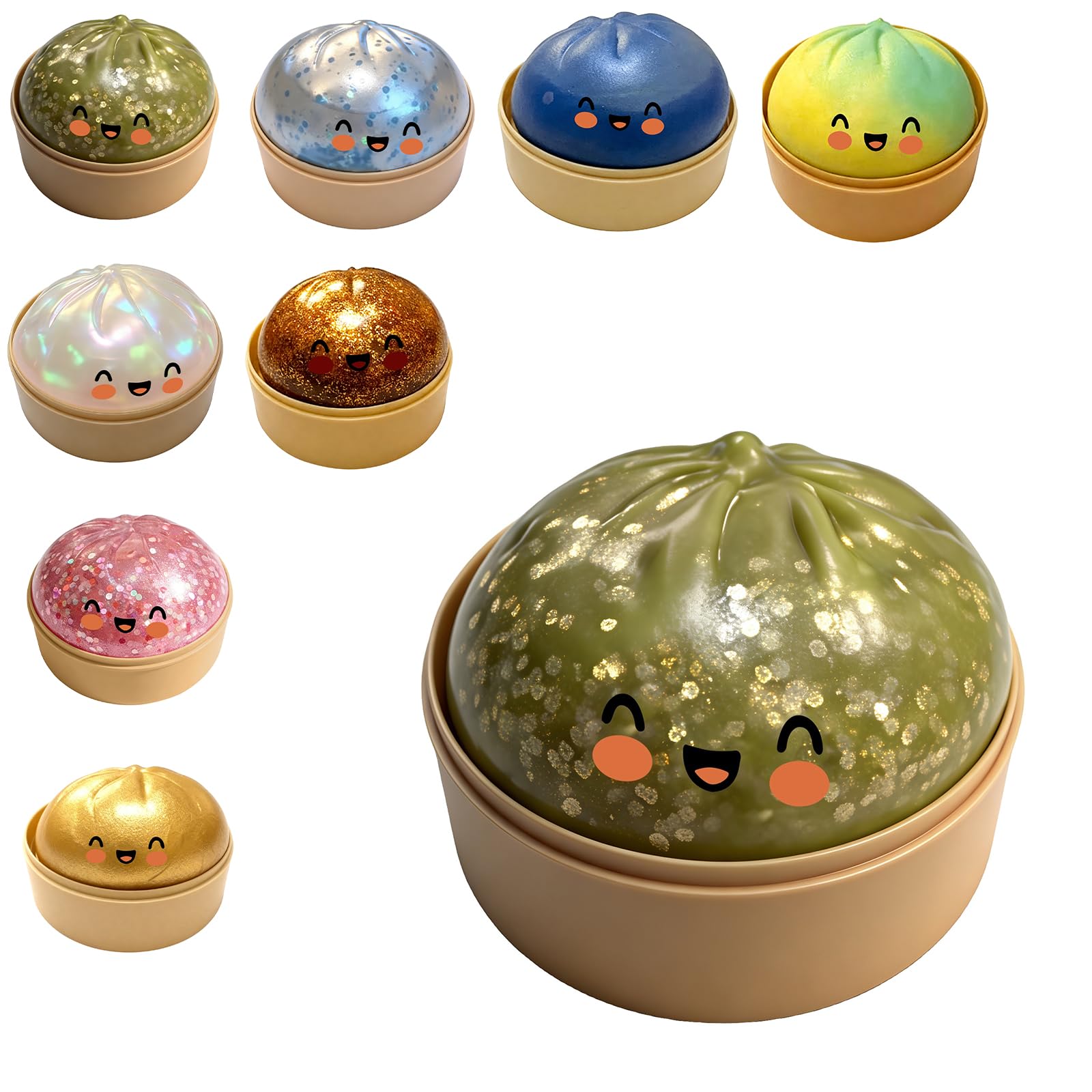 Dumpling Squishies, Mystery Glitter Dumpling Squishies Box, Colorful Dumplings Stress Balls Fidget Sensory Toy, Soft Squeeze Decompression Dough for Anxiety Relief Fidget, Easter Basket Stuffers (G)