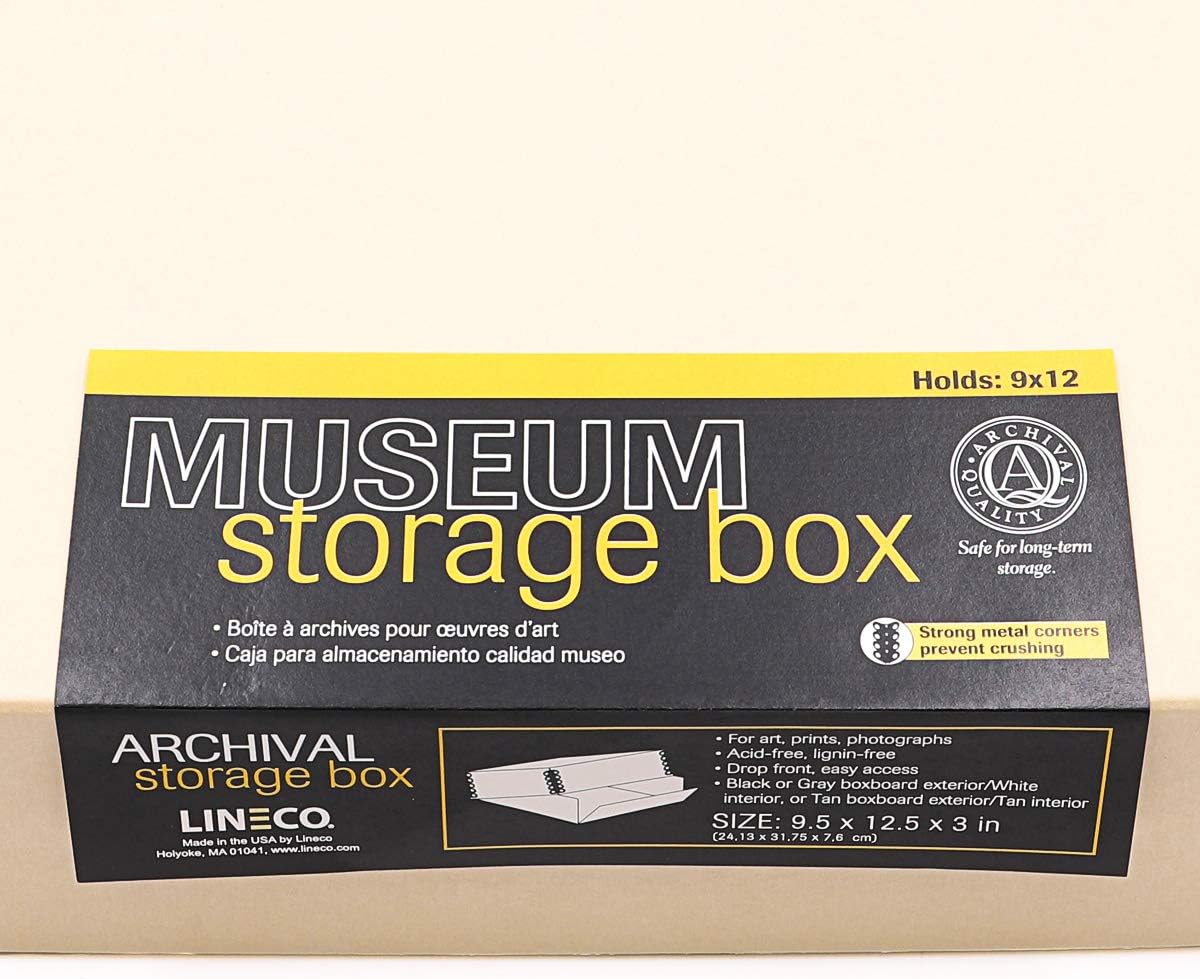 Lineco, 9x12 Tan Color Museum Archival Storage Box, Drop Front Design. Acid-Free with Metal Edge. Protects Picture Longevity, Organize Photos, Documents, Crafts, DIY.