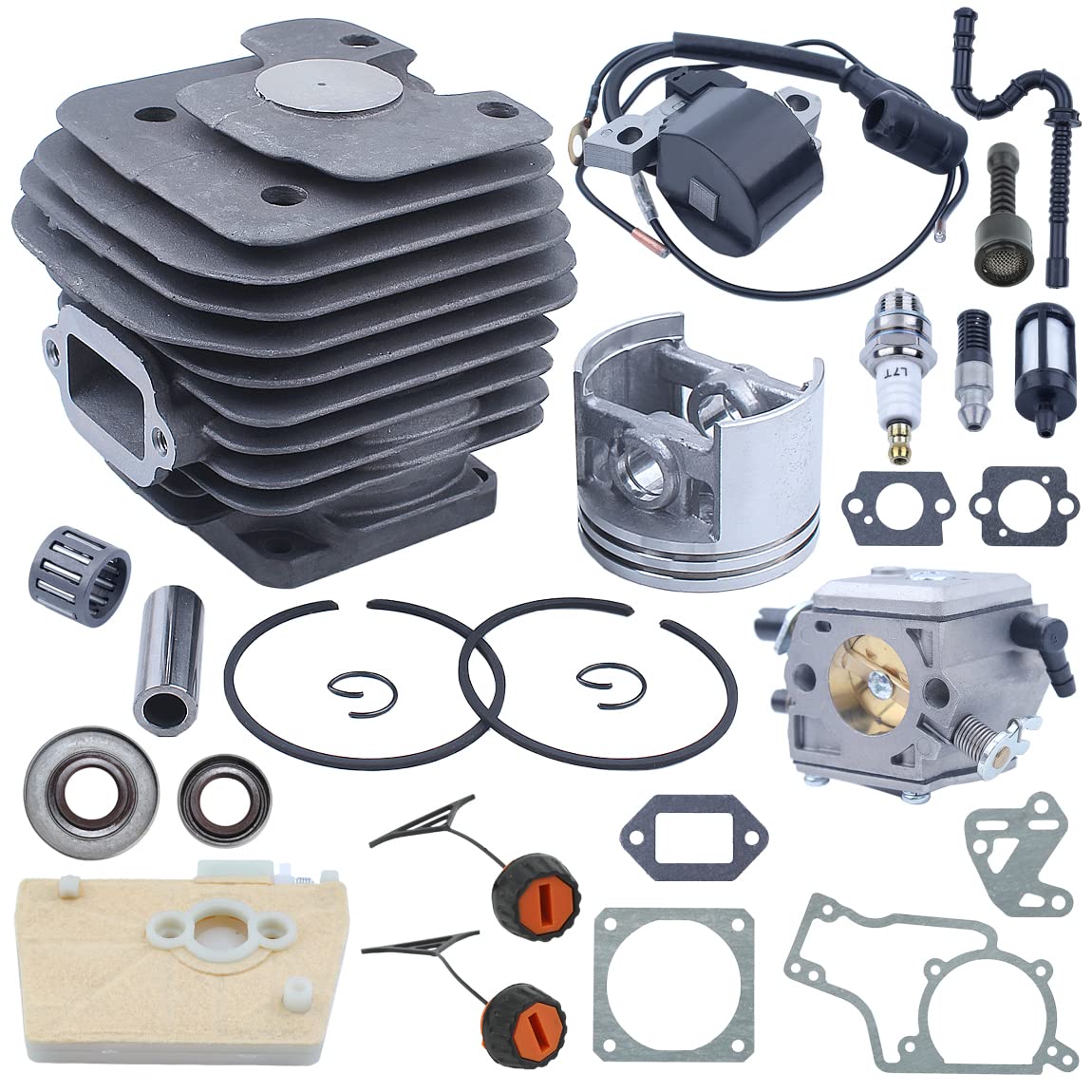 52mm Kit de pistón de Cilindro, carburador para Stihl 038 MS380 Motosierras, reemplazar 1119020 1202 con Bobina de Encendido, Kit de Junta de Filtro de Combustible, Sello de Aceite