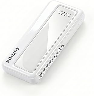 Philips 20000mAh 22.5W Fast Charging Power Bank (Alba White) with Digital LED Display | Type-C Input/Output | 3 Output Ports | Lithium Polymer | Portable for Mobile, Tablet & Earbuds