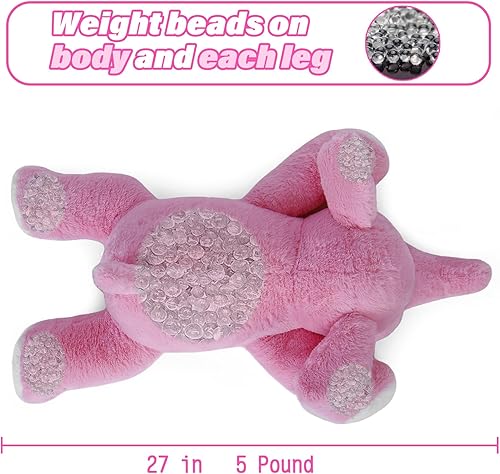 Miniatura 3 de 5 lbs 27" Weighted Elephant Stuffed Animals Pink, Giant Elephant Plush Pillow Huggable Plushie for Kids and Adults