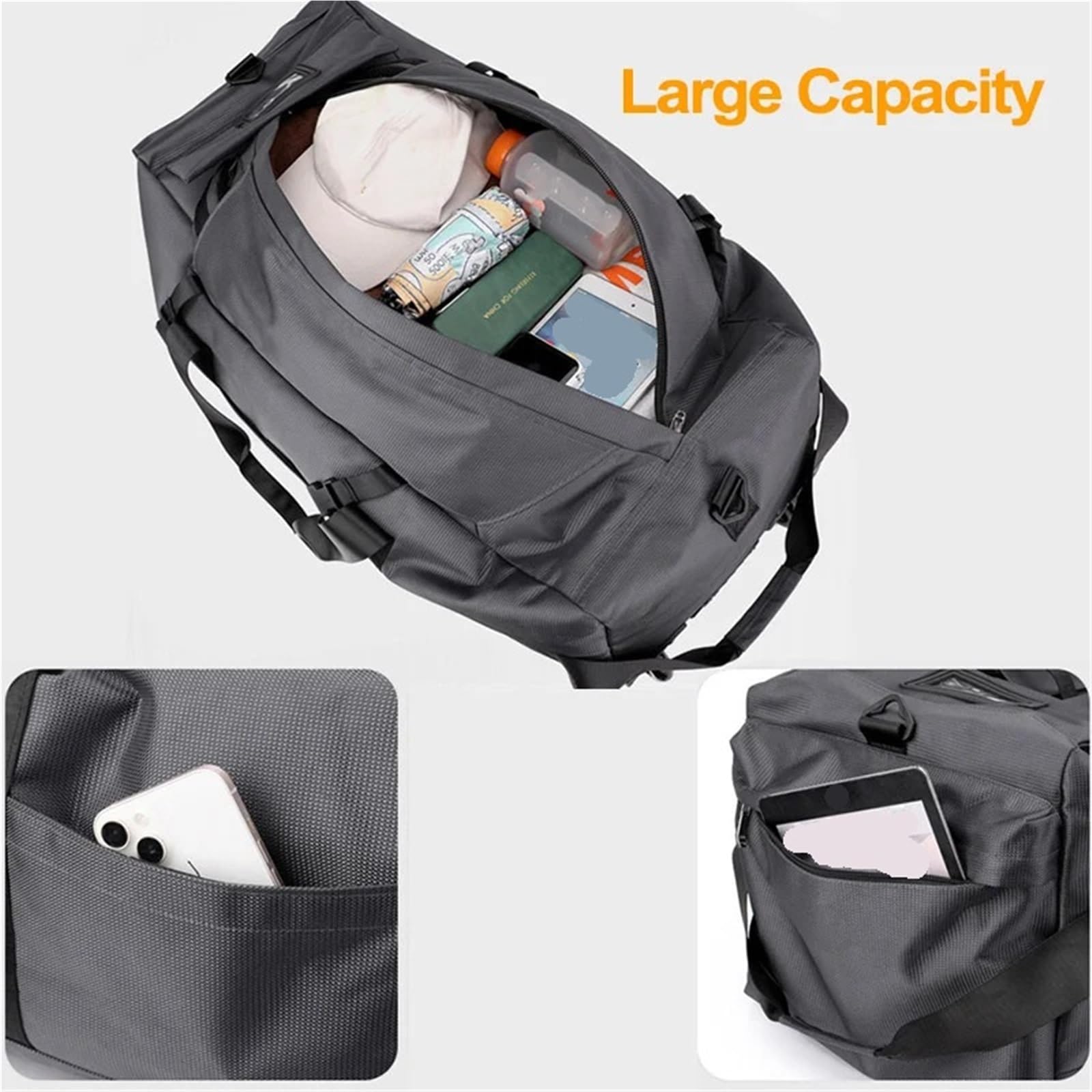 Borsa da viaggio pieghevole con ruote, for campeggio, escursionismo, auto, bagagli, trasloco, grande, zaino sportivo e fitness(Grey)