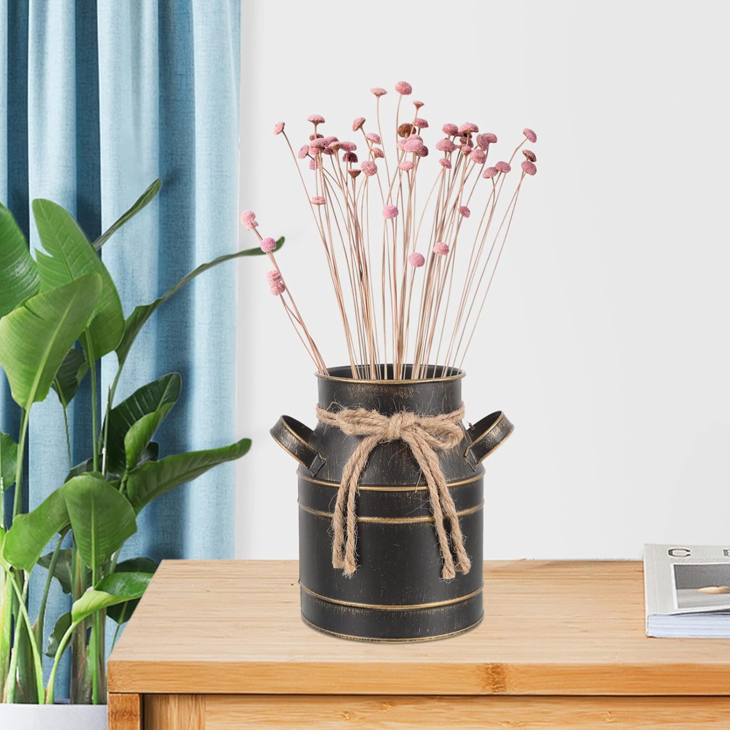 Operitacx Galvanized Flower Bucket with Handle Rustic Metal Vase for Vintage Style Home Decor Garden Centerpiece 6.29X5.90X4.33 Inch