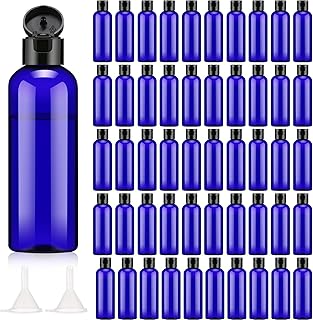 50 Piece 3.4 oz Travel Bottles with Flip Cap Plastic Empty Bottles Refillable Flip Cover Dispensing Squeeze Bottles with 2 Funnels Portable Refillable Containers for Travel Liquid (Blue, Black)