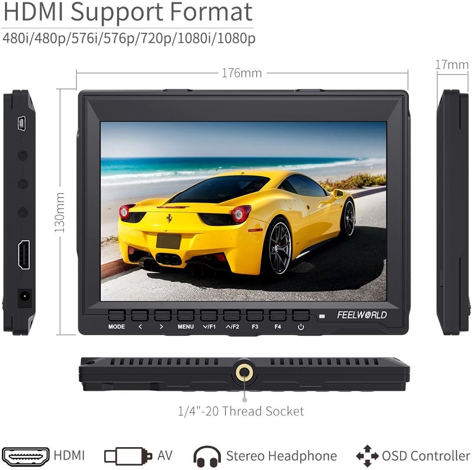 Free Shipping 🛒 Feelworld FW759 Camera Monitor 7” HD 1280x800 Field Video LCD IPS Screen 1200:1 High Contrast Ratio for Steady Cam, DSLR Rig, Camcorder Kit, Handheld Stabilizer