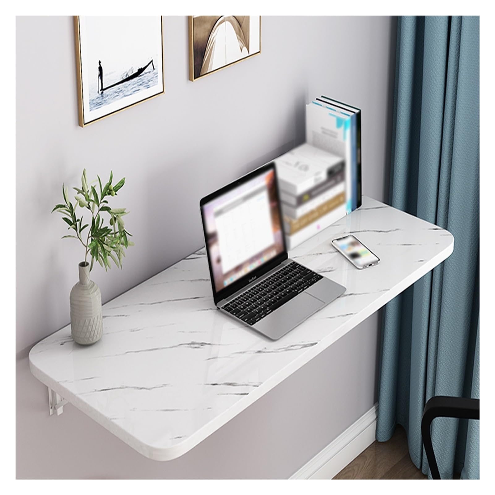 Console de stockage d'étagère murale pliable modèle pierre blanche 100cm