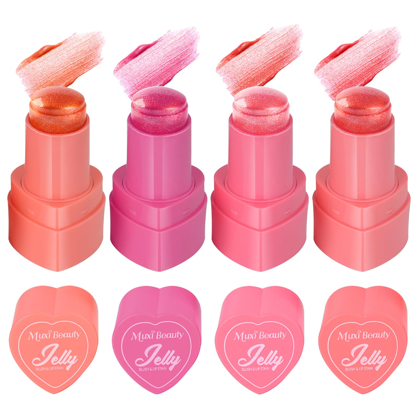 4 Colors Cooling Water Jelly Blush/Tint,Glittler Multi-Use Cheek& Eye Shadow & Cheek Tint, Blush&Highlight&Eye shadow3 In 1 Creates A Moist Watercolor Effect-1,000+ Swipes Per Stick Cruelty Free