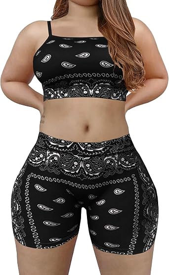 Bycc Bynn Womens Paisley Print 2-Piece Outfit, Spaghetti Strap Cami Top with Shorts Set