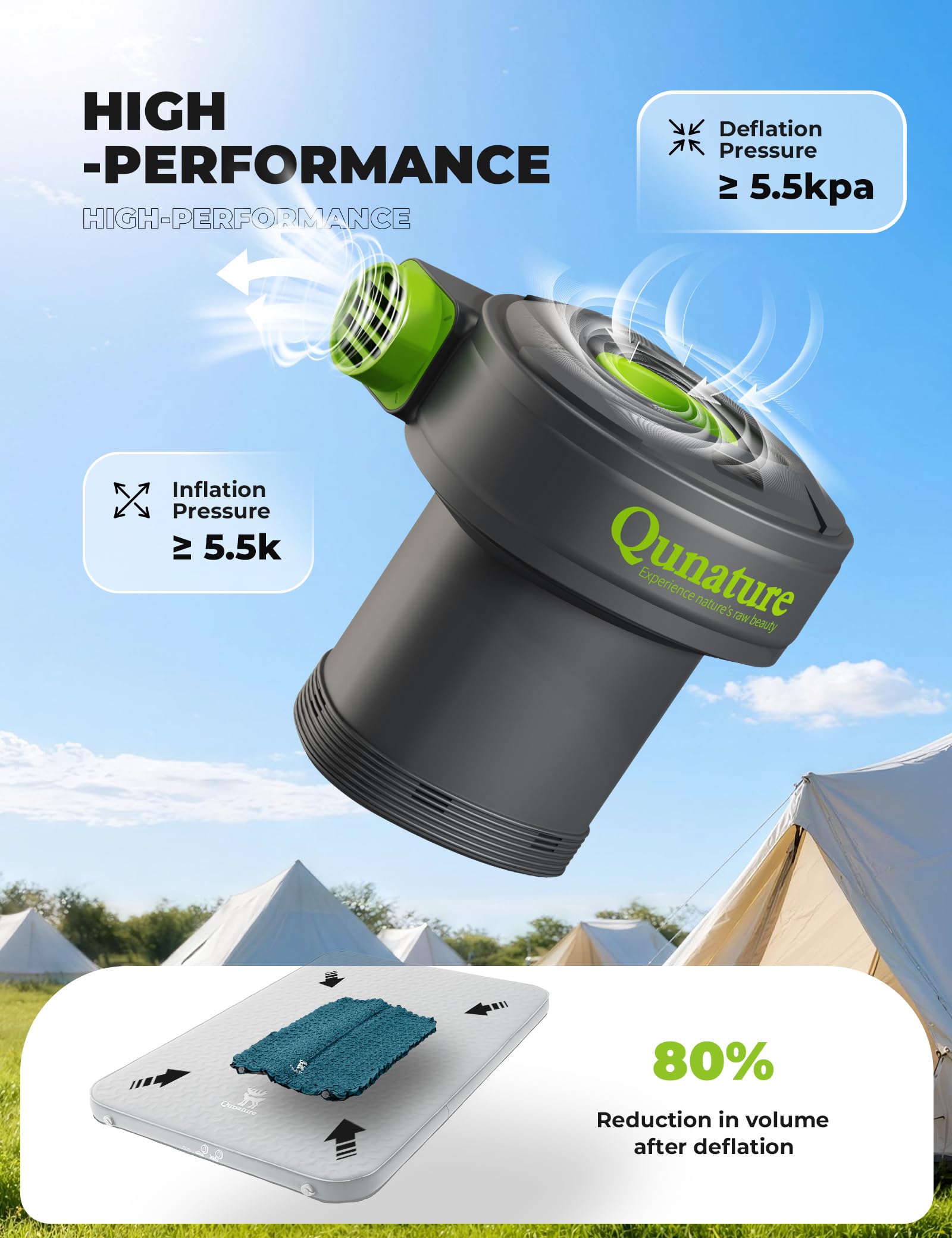Pompa ad Aria Elettrica 5,5kPa (450L/min) 2 in 1, Pompa di Gonfiaggio e Sgonfiaggio, Pompa Sottovuoto Portatile, con 3 Ugelli d'Aria, per Materasso Gonfiabile Campeggio Piscine Viaggio