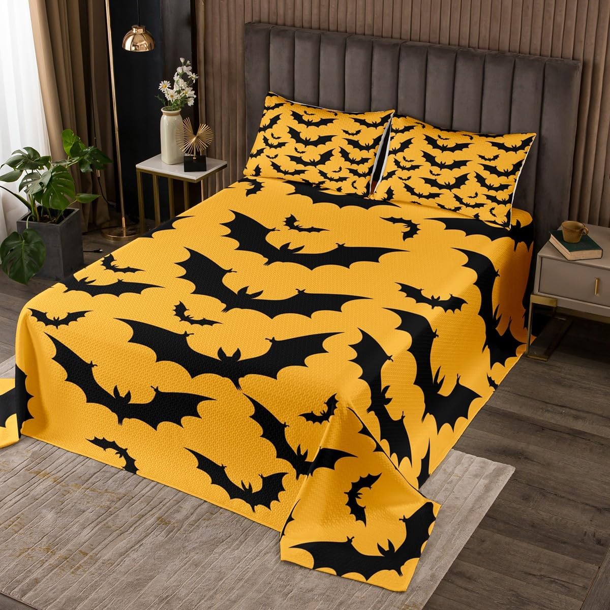 Erosebridal Cute Purple Halloween Bedspread Sets Twin Size Spider Web Skull Bat Coverlet Set Spooky Goth Gothic Animal Bed Set Horror Halloween Bedding Set for Kids Teens Adults