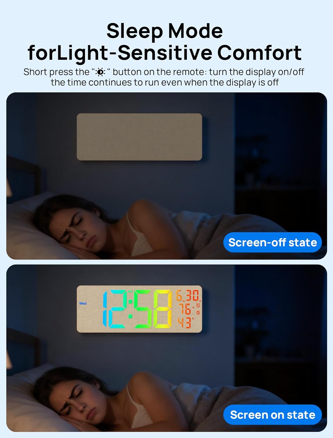 MASHI 2026 Upgrade 17.3" Large Digital Wall Mount Clock, Digital Clock with Remote Control, Alarm, Big LED, RGB Color, DST, Temperature for Living Room,Classroom, Bedroom, Decor (Beige)