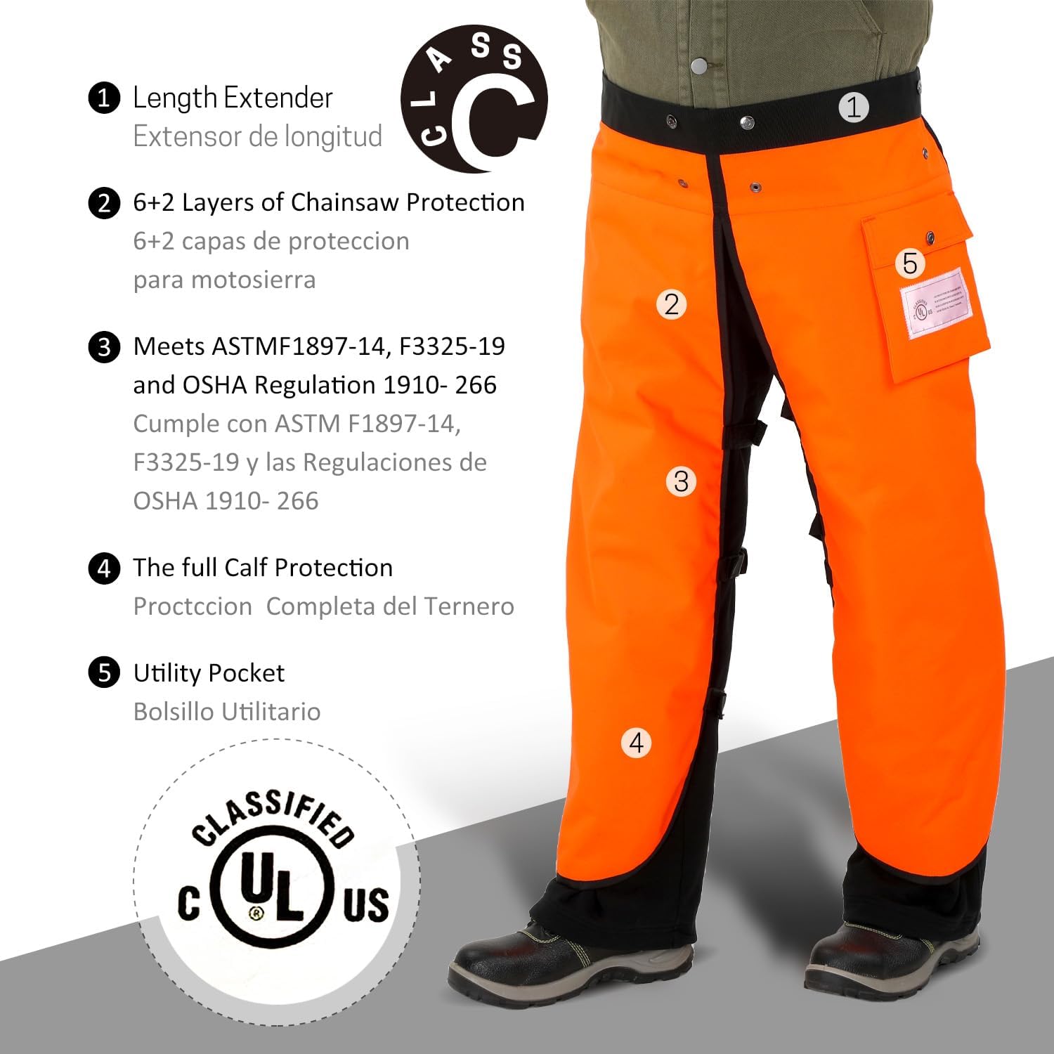 Chainsaw Chaps Apron & Chap Waist Extender, 8 Layers Chainsaw Pants, Adjustable Belt Extender Chainsaw Chaps, Fast-Click Webbing Belt Extender