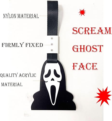 Miniatura 3 de Correas de mango de coche con forma de cara de fantasma de grito de Halloween, dije de deriva para parachoques trasero, anillo de advertencia,