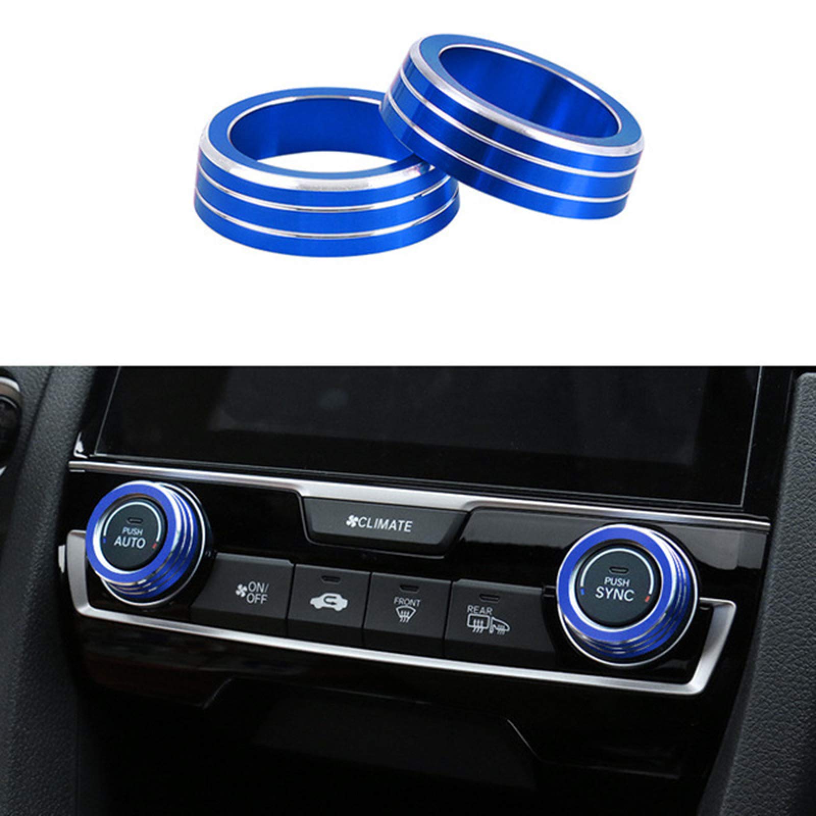 5 Coperture Manopole Aria Condizionata In Alluminio Rosso Per Honda Civic 2016-2021 - Anelli Interruttori Antiscivolo - 2