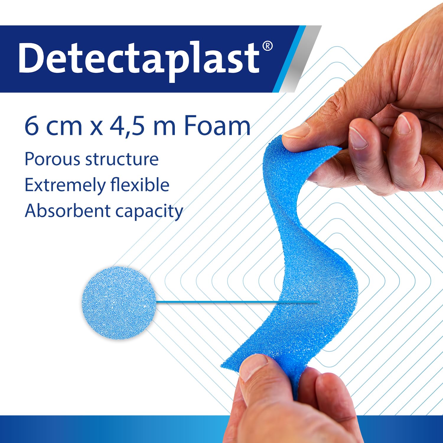 Detectaplast Wundverband, selbstklebender Verband für Wunden und Verletzungen, wasserfeste Pflaster Rolle für den Umgang mit Lebensmitteln, super elastisch, 6cm x 4,5m (Packung mit 2)
