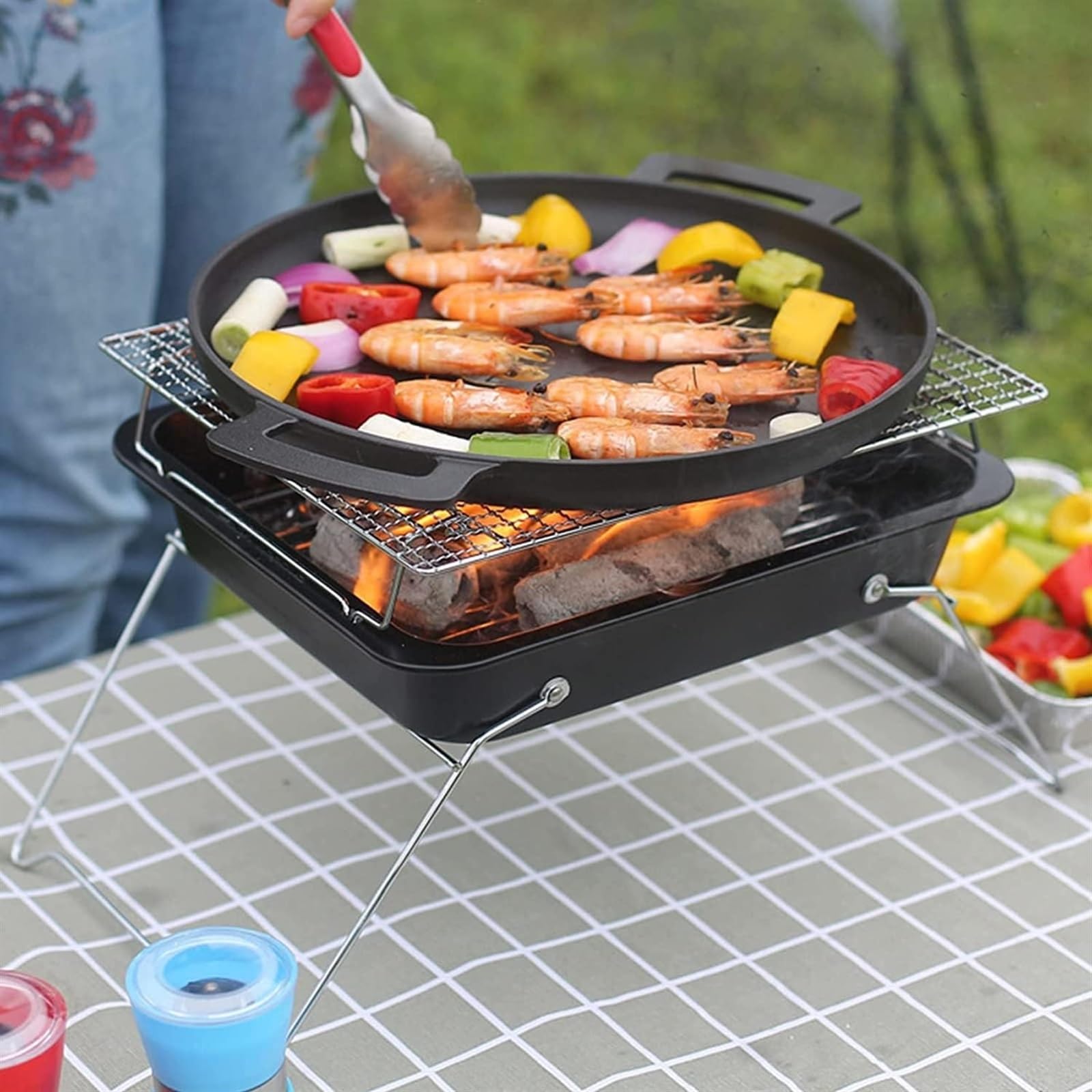 Przenośne składane narzędzie do grillowania na węgiel drzewny – sprzęt do grillowania na zewnątrz na patio i piknik – kompaktowy grill na węgiel drzewny do łatwego grillowania i gotowania