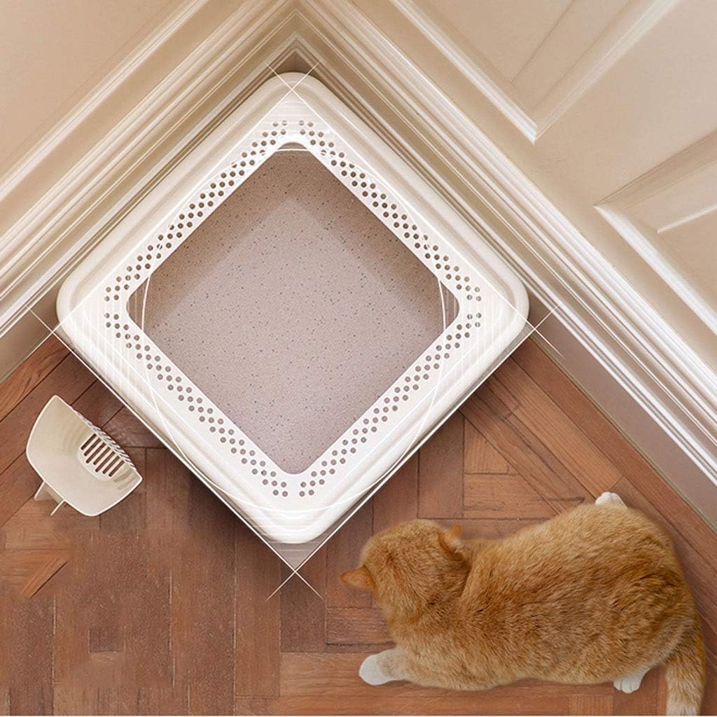 Top Entrance Type Cat Litter Pot Semi-Closed Cat Toilet Large Space Large Capacity Cat Sand Bowl Pet Supplies Cat Litter Pan (White)