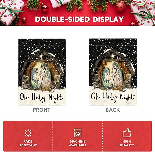 Miniatura 7 de AVOIN colorlife Bandera de la casa de la Natividad de Jesús de la Noche Santa de 28 x 40 pulgadas, bandera decorativa de Navidad de invierno para