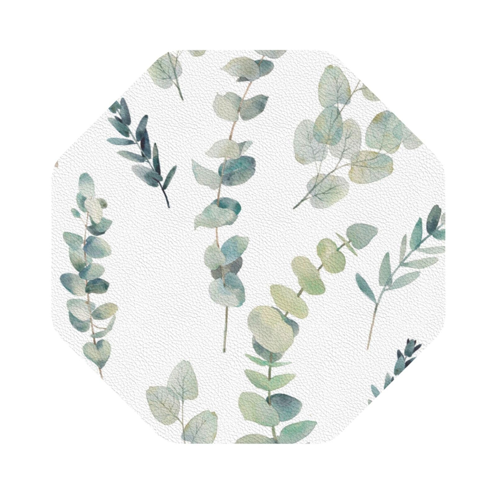 Eucalyptus Leaves PU Leather Coasters Set of 6 Octagon Drink Coasters