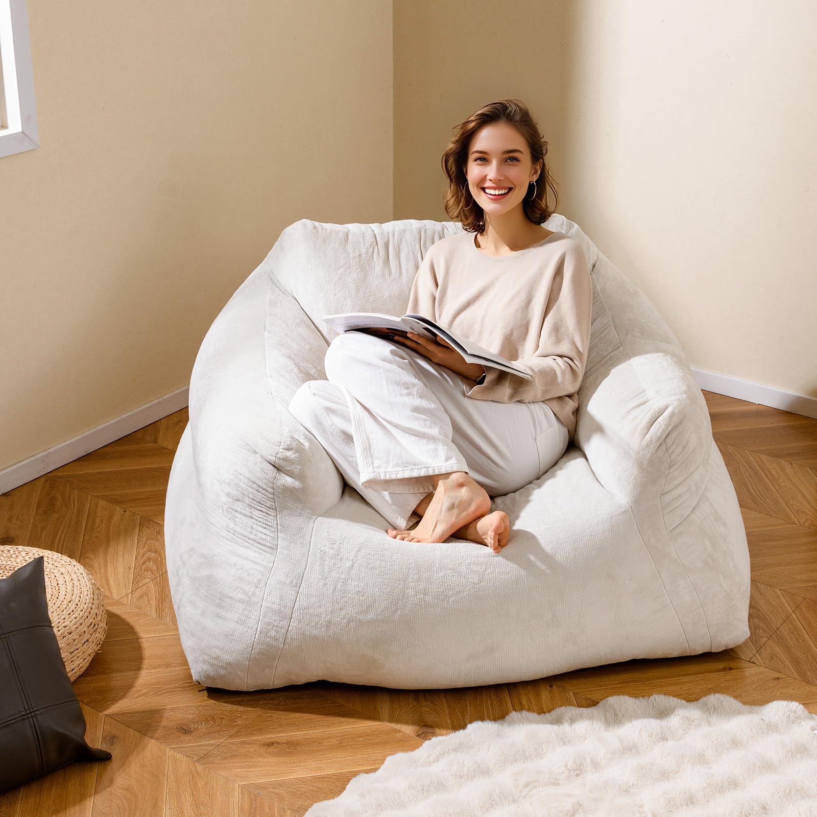 COSTWAY Fauteuil Poire pour Salon, Canapé Moelleux en Velours Ultra-Doux Convient pour Enfant, Ado & Adulte, Fond Antidérapant, Fauteuil de Sol Rembourré pour Salon, Chambre, 110 x 124 x 68 cm, Beige