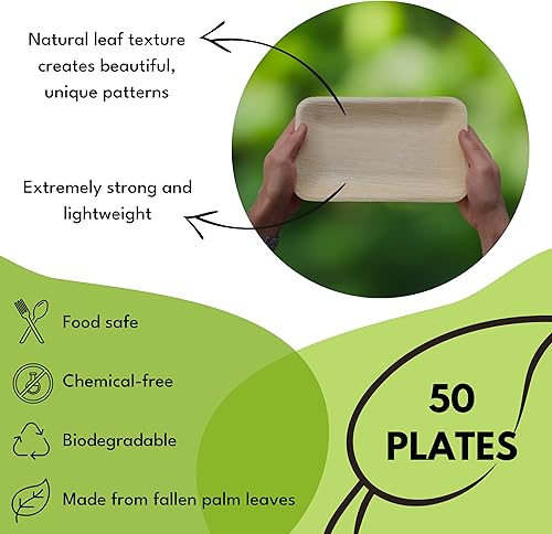 Miniatura 10 de Naturally Chic Platos pequeños de hoja de palma, ovalados de 6.5 pulgadas, pequeños como bambú, ecológicos, desechables, compostables y
