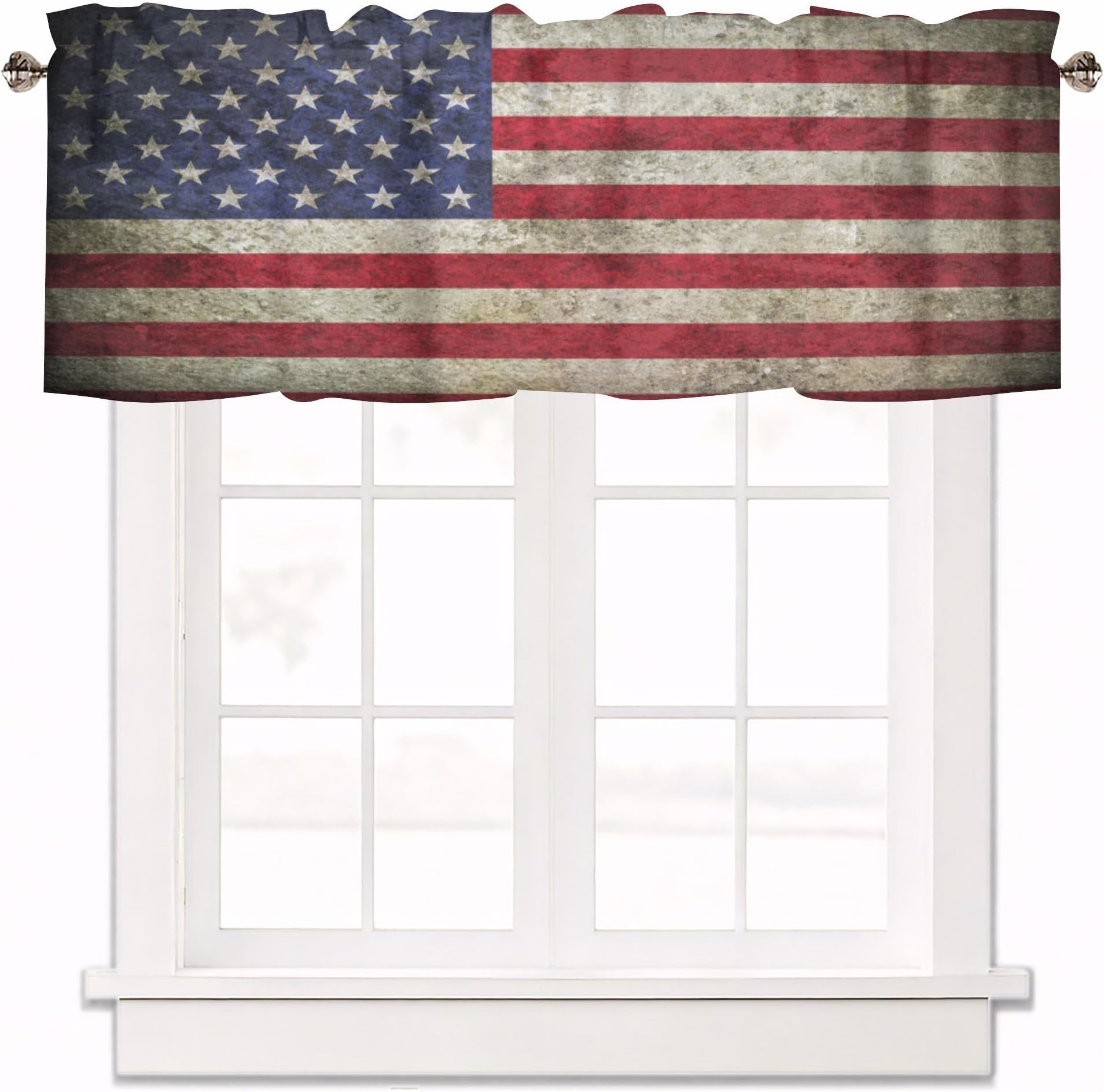 American Flag Curtain Valance for Windows Independence Day July 4th Rod Pocket Window Treatments 1 Panel Short Curtains for Kitchen Windows Bathroom Bedroom,42 x 12 Inch