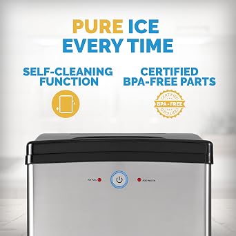 Newair Nugget Ice Maker ، آلة سونيك سبيد كونترتوب كرانشي آيس بيليه 45 رطلاً. من الجليد في اليوم ، الفولاذ المقاوم للصدأ ، وظيفة التنظيف الذاتي وقطع الغيار الخالية من BPA ، مثالية للمنزل والمطبخ والمزيد