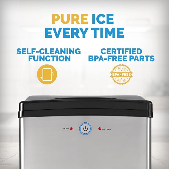 Newair Nugget Ice Maker ، آلة سونيك سبيد كونترتوب كرانشي آيس بيليه 45 رطلاً. من الجليد في اليوم ، الفولاذ المقاوم للصدأ ، وظيفة التنظيف الذاتي وقطع الغيار الخالية من BPA ، مثالية للمنزل والمطبخ والمزيد