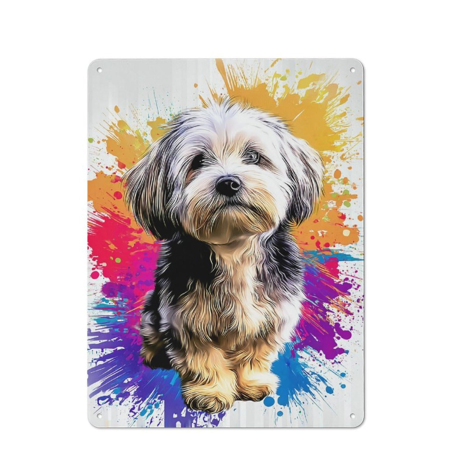 Metal Wall Plaque with Colorful Splash Dog Portrait Design 40x30cm, Retro Small Space Decor for Flat, Dorm Room, Lounge Or Cafe