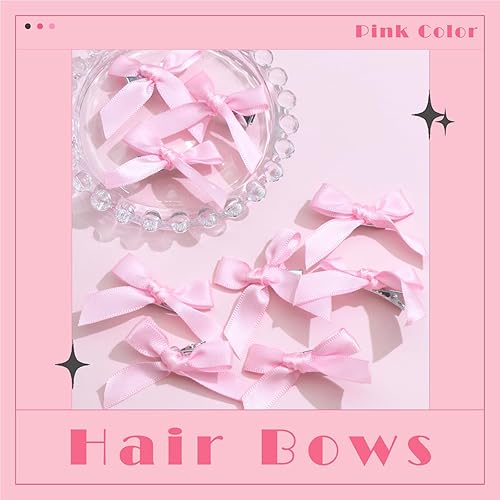 Miniatura 7 de YAEISM 30 pinzas para el cabello con lazo, de satén rosa, mini lazo, accesorios para el cabello, lindos pasadores de lazo para el cabello,