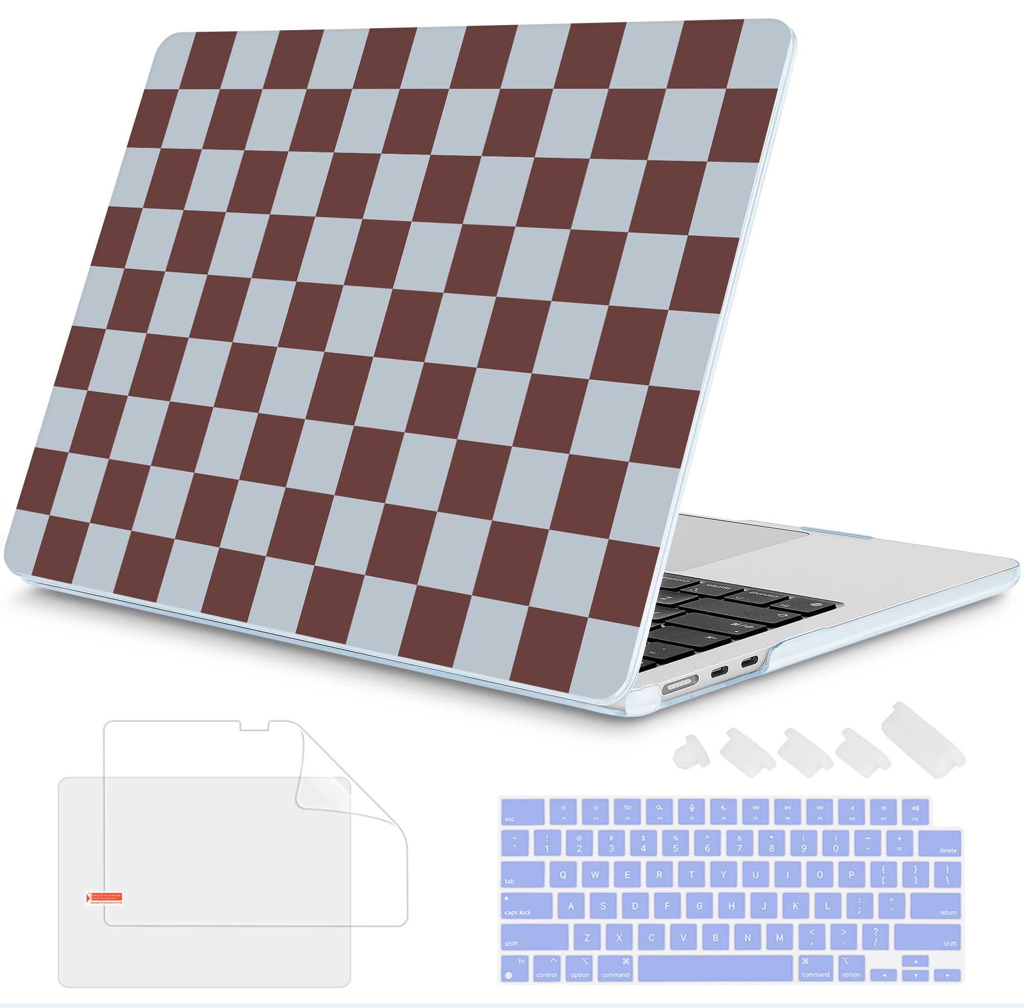 Mektron for 2026/2025/2024/2023 MacBook Air 15 INCH M5 A3448 /M4 A3241 /M3 A3114 /M2 A2941 Case, Printed Plastic Hard Shell Cover with 15.3" Liquid Retina Display Touch ID, Checkerboard MK024